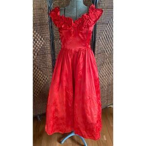 Size S-M//Vintage Gunne Sax Cherry Red Satin Southern Belle Formal Dress